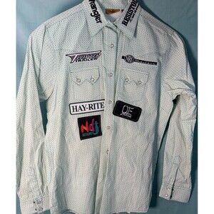 Wrangler Western Shirt Womens M White Print Pearl Snap Rodeo Sponsor Patches